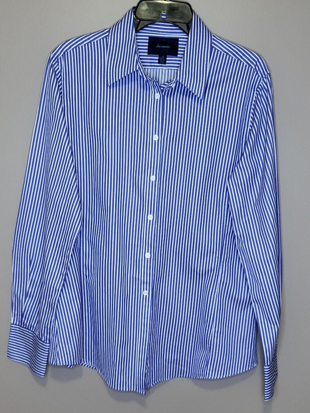 Façonnable Women’s Size 12 Blue White Striped Button Down Shirt